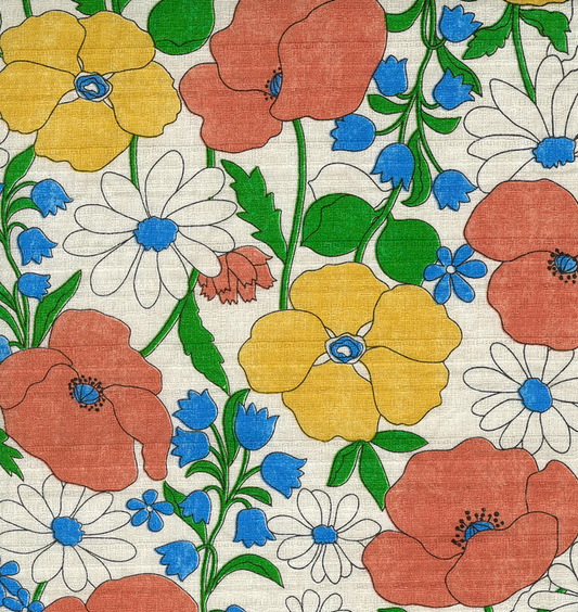 Cotton Dobby Cloth: Sopo Retro Flowers in White