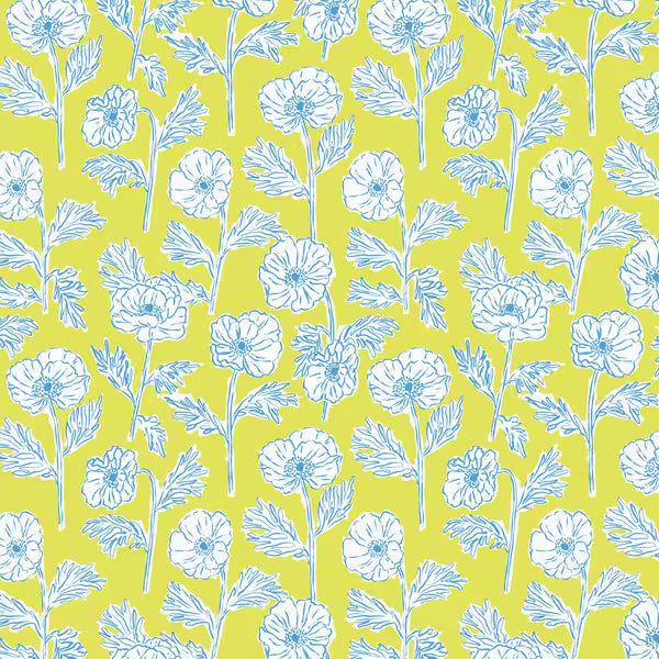 Nice Nice- Painted Poppies in Lime/Blue
