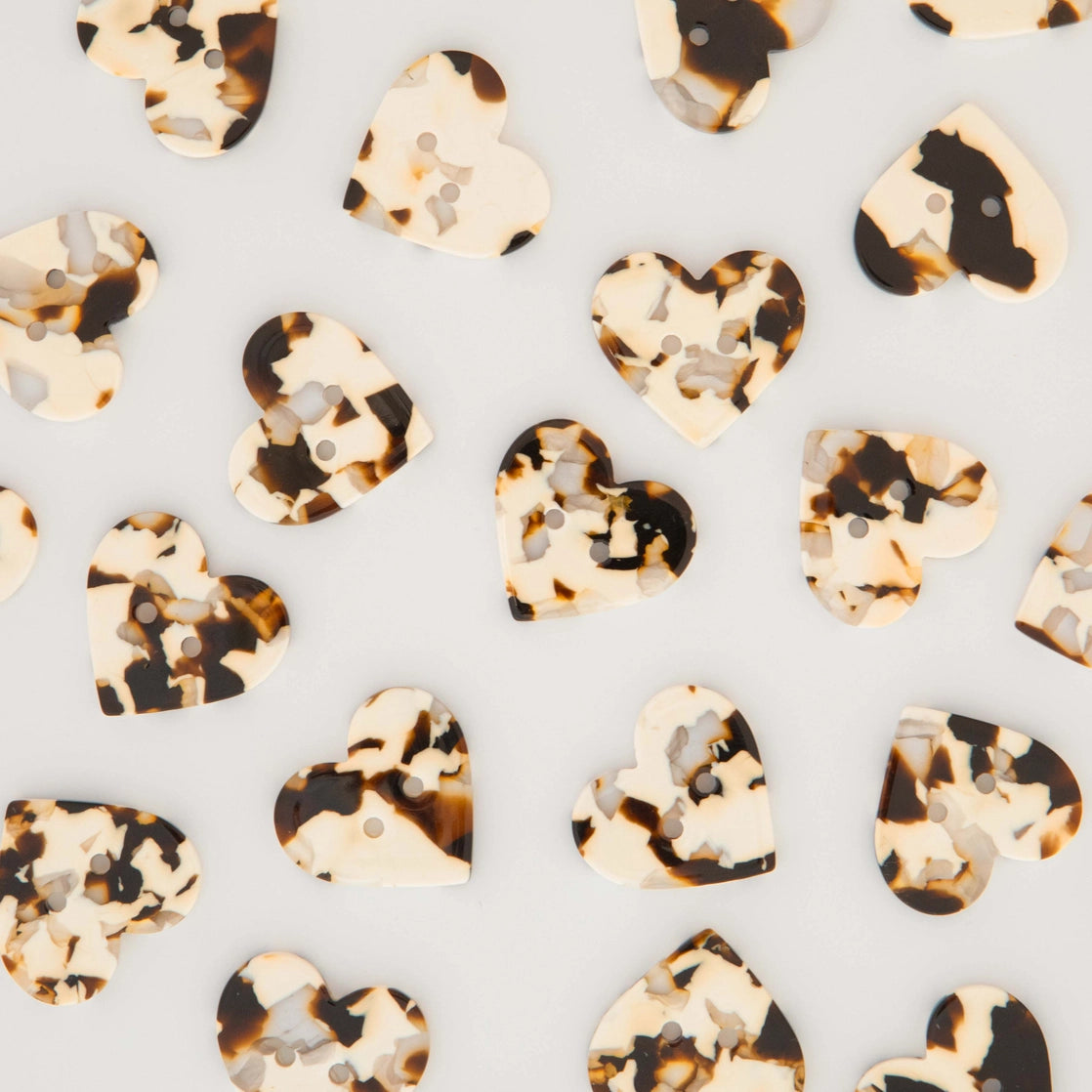 Sarah Hearts Labels: Cream Tortoise Shell Heart Buttons - Multiple Sizes