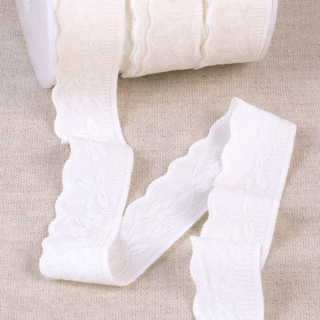 White Floral Underwear Elastic - 25mm Wide