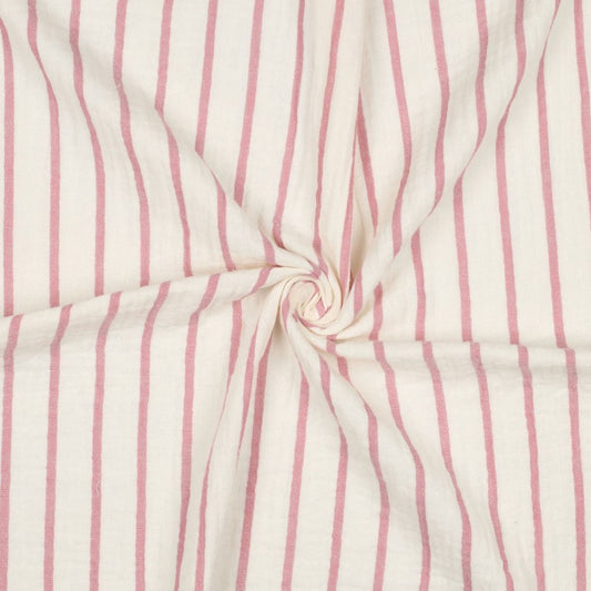 Cotton Double Gauze: Yarn Dyed Stripes in Mauve