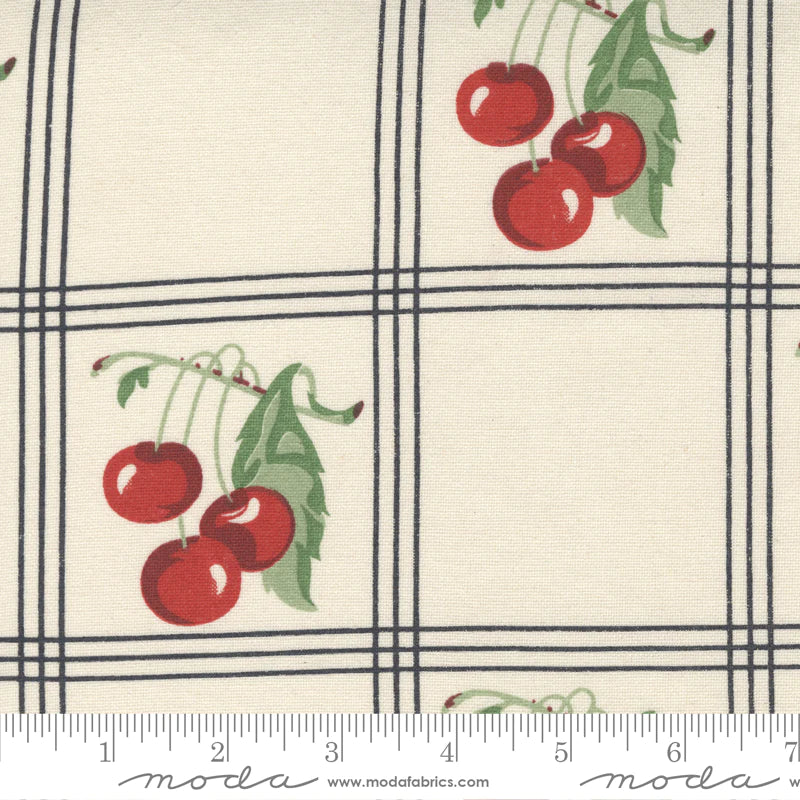 Americana Toweling: Cherries in Cream and Navy