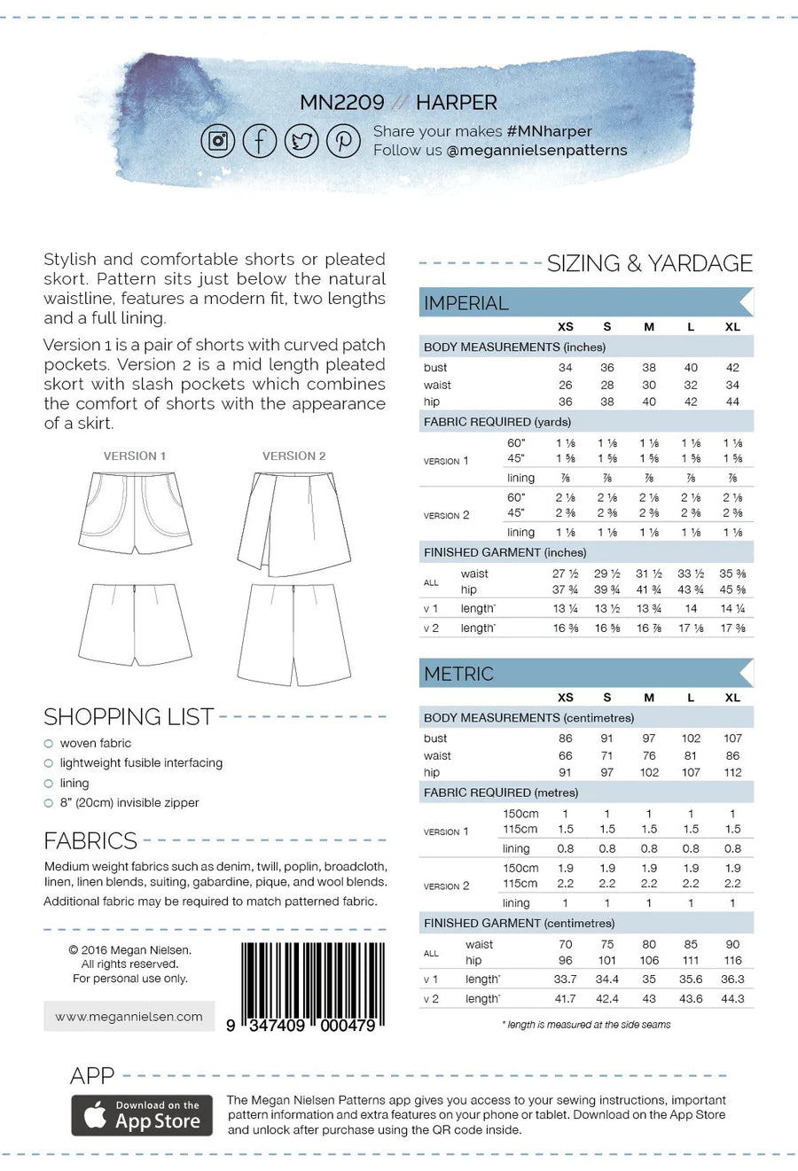 Harper Shorts & Skort by Megan Nielsen