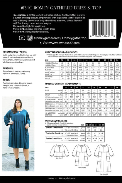 Sew House Seven- Romey Gathered Dress and Top - Standard and Curvy Sizes