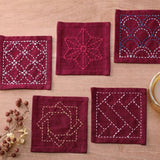 Sashiko Tsumugi Sampler Coasters in Deep Red