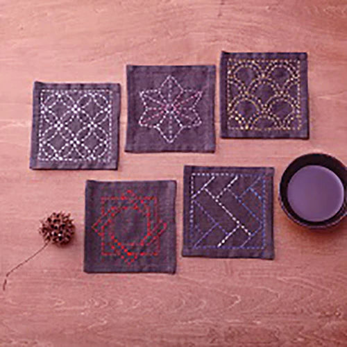Sashiko Tsumugi Sampler Coasters in Dark Purple