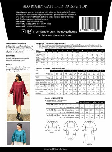 Sew House Seven- Romey Gathered Dress and Top - Standard and Curvy Sizes