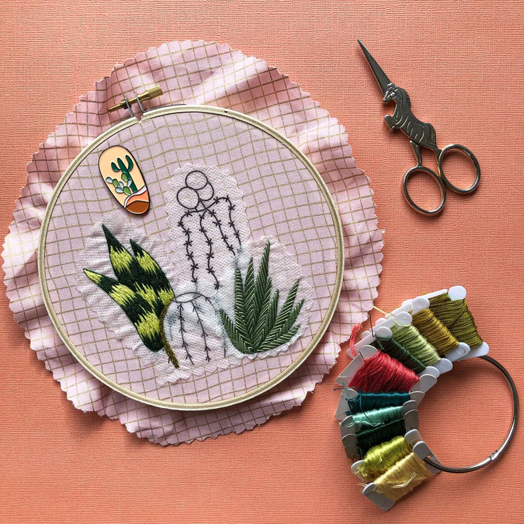 Detailed Cacti - Peel, Stick, and Stitch Hand Embroidery Designs