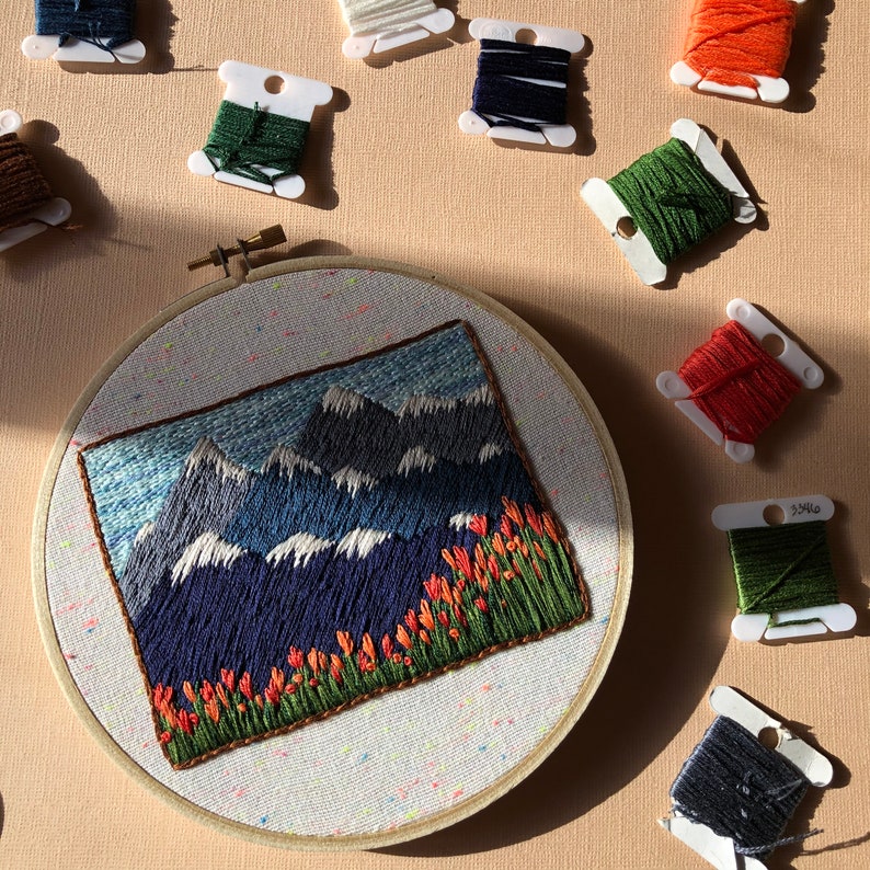 Mountain and Tulips Embroidery Kit