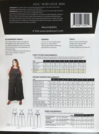 Sew House Seven- Burnside Bibs - 2 Size Ranges