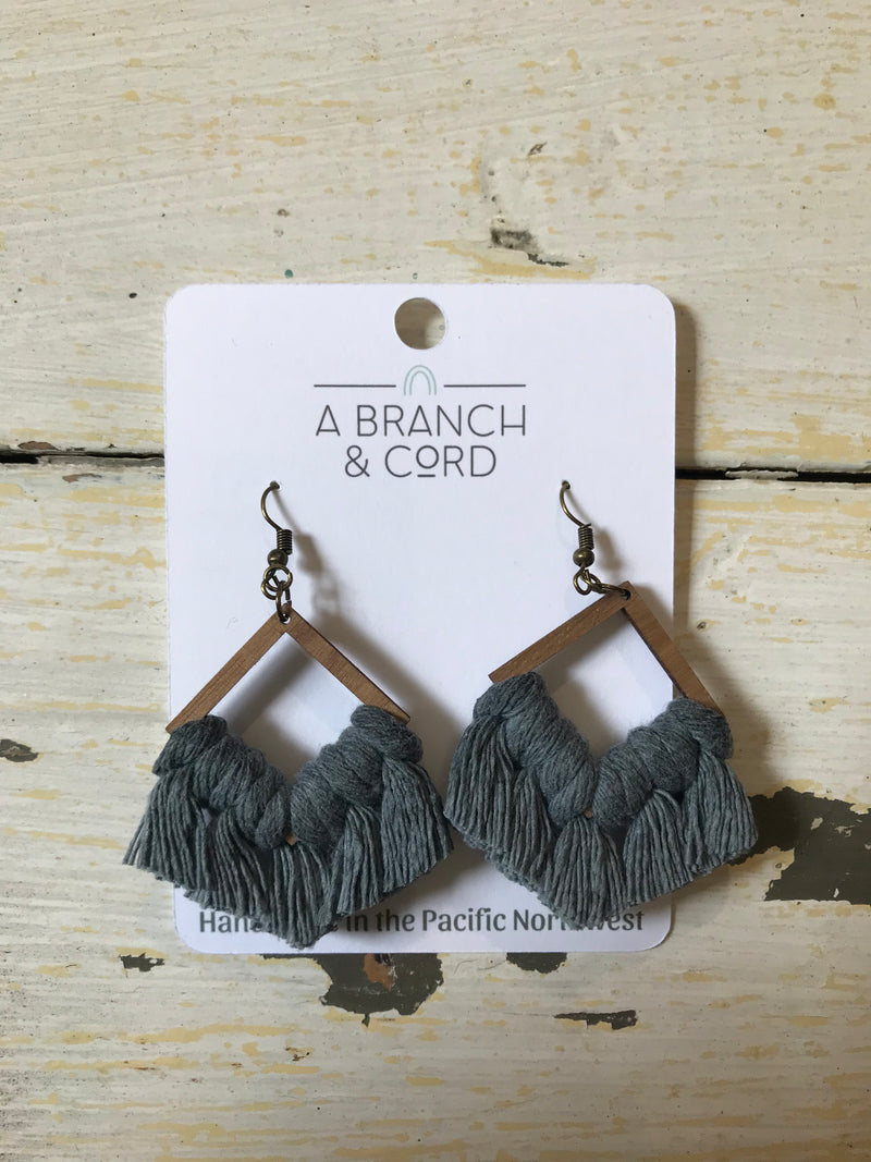 A Branch & Cord Macrame Earrings - Multiple Colors