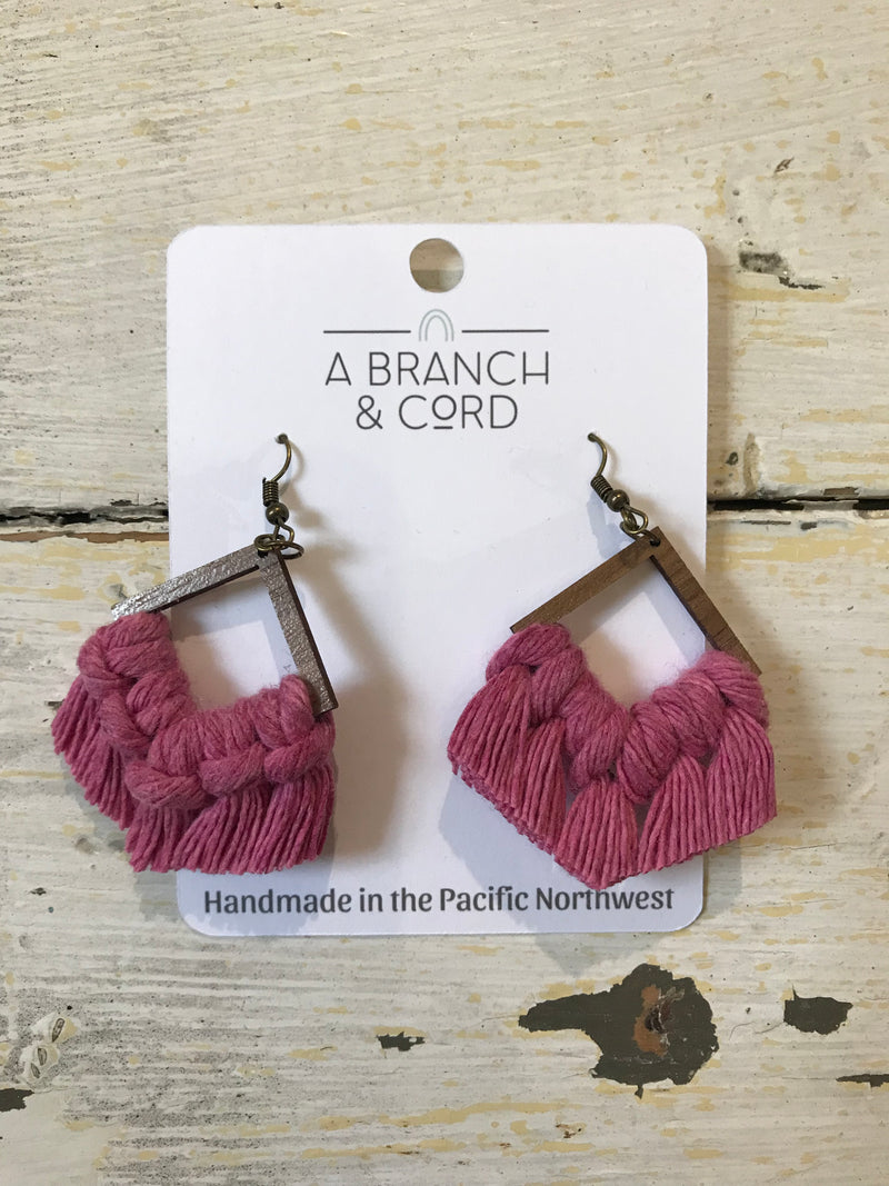 A Branch & Cord Macrame Earrings - Multiple Colors