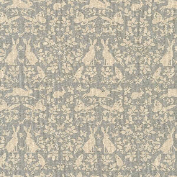 Sevenberry Cotton Flax: Rabbits in Gray